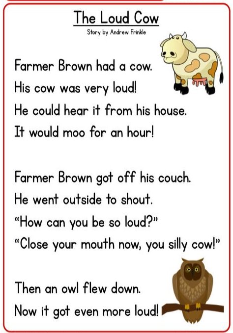 This Reading Comprehension Worksheet - The Loud Cow is for teaching reading comprehension. Use this reading comprehension story to teach reading comprehension.